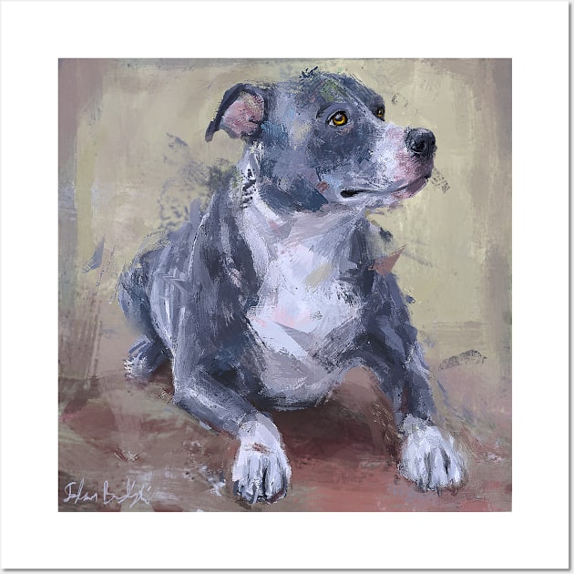 Loose Painting of a Gray Pit Bull Wall Art by ibadishi